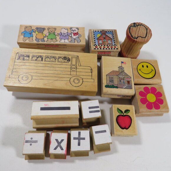 Teacher Rubber Stamps Wood Mounted Set #1 - Picture 1 of 2